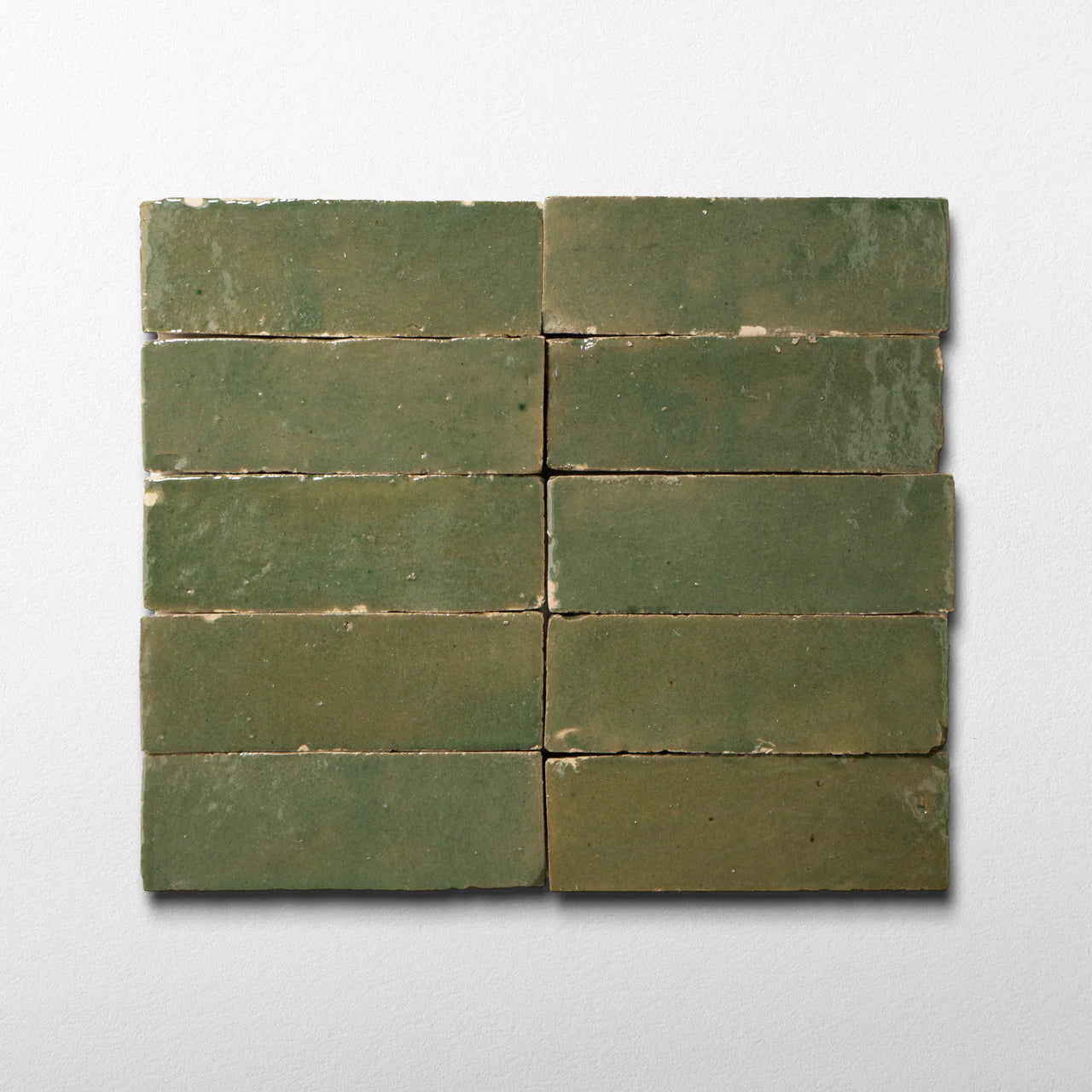 Handmade Moroccan Zellige 2x6 Olive Drab Green Bejmat Terracotta Tile
