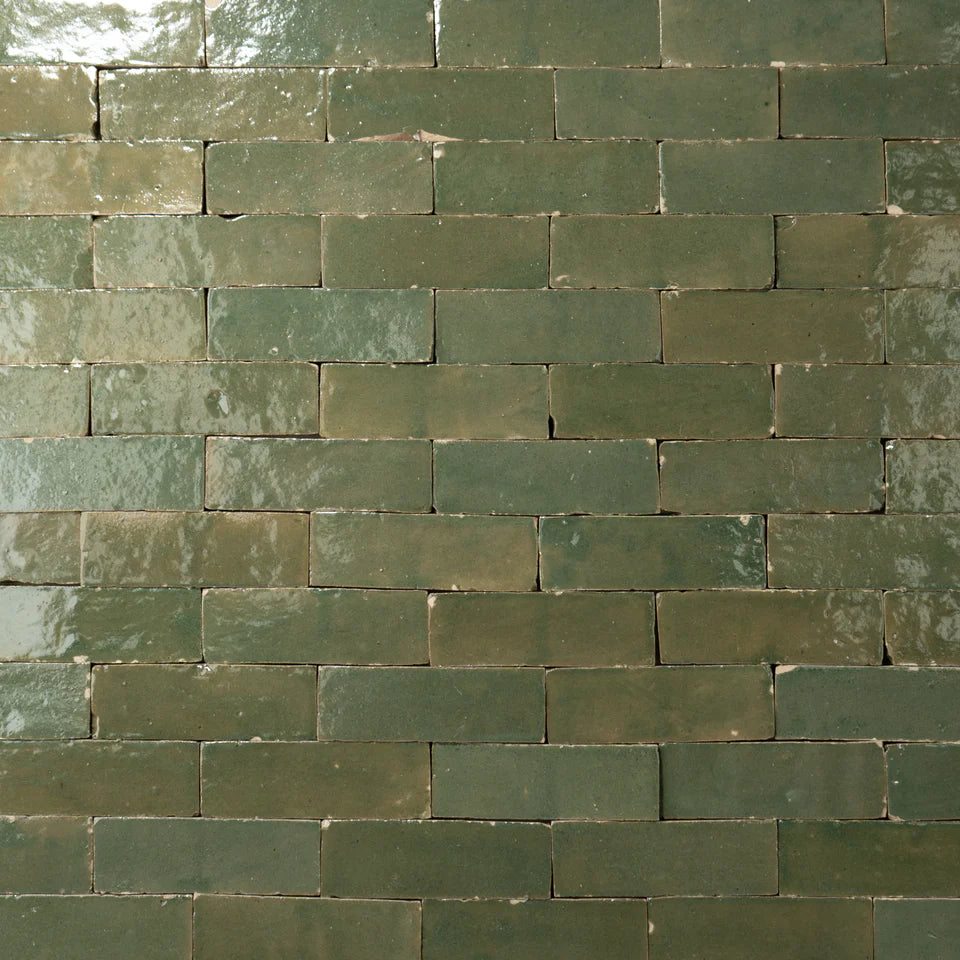 Handmade Moroccan Zellige 2x6 Olive Drab Green Bejmat Terracotta Tile